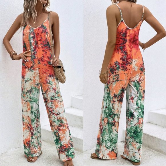MODA ME COUTURE Pants - Boho Tie Dye Wide leg Jumper Jumpsuit MultiColor